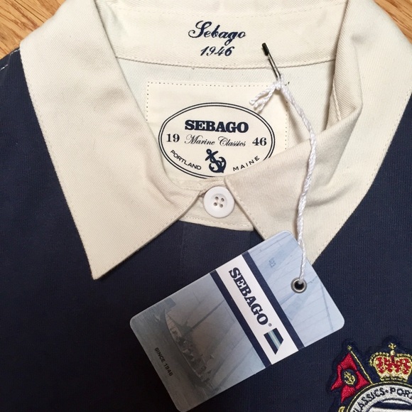 Sebago Women's Crested Navy Rugby Shirt M - Picture 2 of 7